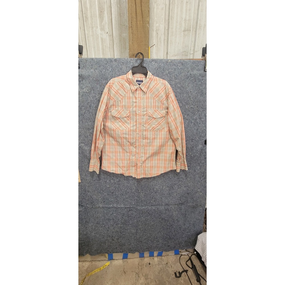 Wrangler Men's Long Sleeve orange/Tan Plaid‎ Pearl Button-Up Size XL